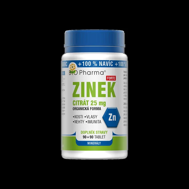 BIO PHARMA Zinek Citrát Forte 25 mg 90+90 tablet
