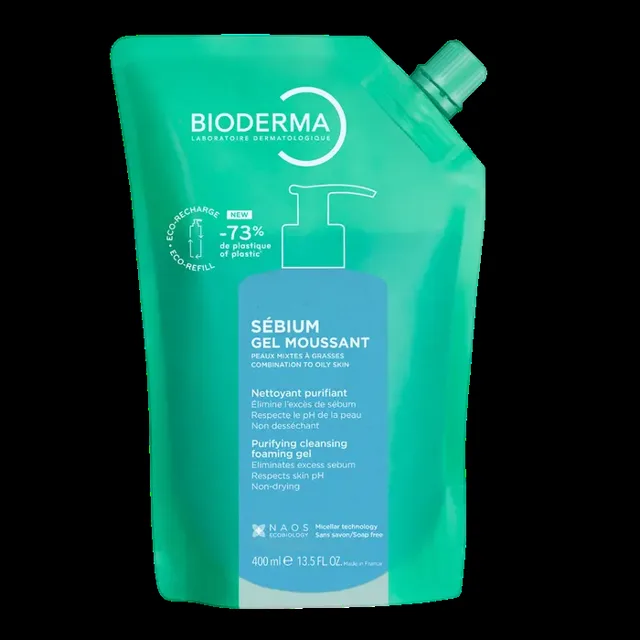 Bioderma Čisticí pěnivý gel pro smíšenou až mastnou pleť Sébium Gel Moussant (Purifying And Foaming Gel) 400 ml - náhradní náplň