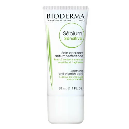 Bioderma Hydratační zklidňující krém pro pleť vysušenou a podrážděnou léčbou akné Sébium Sensitive (Soothing Anti-Blemish Care) 30 ml