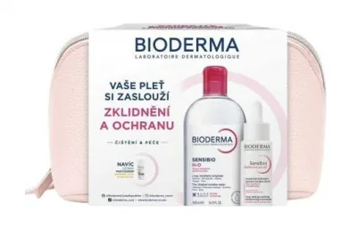 Bioderma Sensibio H2O micelární voda pro citlivou pleť 500 ml + Bioderma Sensibio Defensive sérum proti stárnutí pleti pro citlivou pleť 30 ml + kosmetická taštička