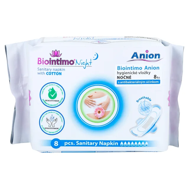 Biointimo Hygienické vložky Anion noční s křidélky 8 kusů