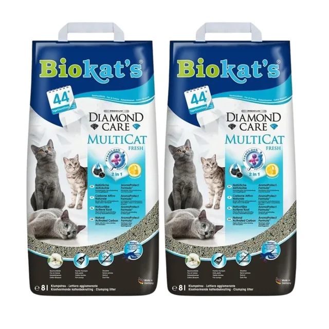 BIOKAT'S Diamond Care Multicat fresh bentonitové stelivo 2x8 l pro více koček