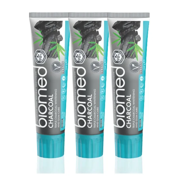 BIOMED Charcoal s černým uhlím zubní pasta 3x100 g