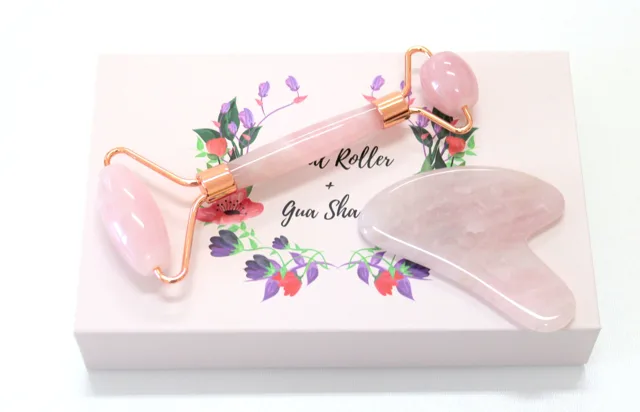 Biominerály.cz Masážní sada face roller a kámen gua sha růženín