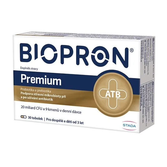 Biopron Premium, probiotika a prebiotika při a po užívání antibiotik 30 kapslí