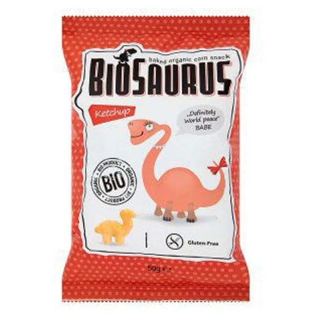 BIOSAURUS Bezlepkové kukuřičné křupky s kečupem BIO 50 g