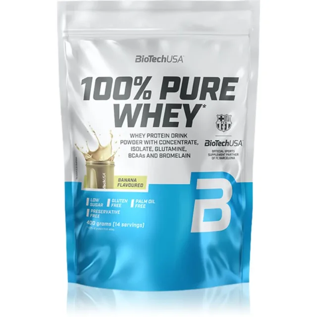 BioTechUSA 100% Pure Whey syrovátkový protein malé balení příchuť Banana 400 g