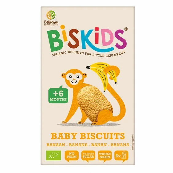 BISkids BIO dětské celozrnné sušenky s banánem bez přidaného cukru 6M+, 120 g