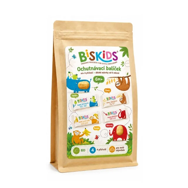 Biskids BIO ochutnávací balíček sušenek 6m+ mix 4 příchutí 4x20 g