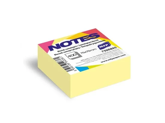 Bloček samolepící 75x75mm žlutý pastelový 400 listů