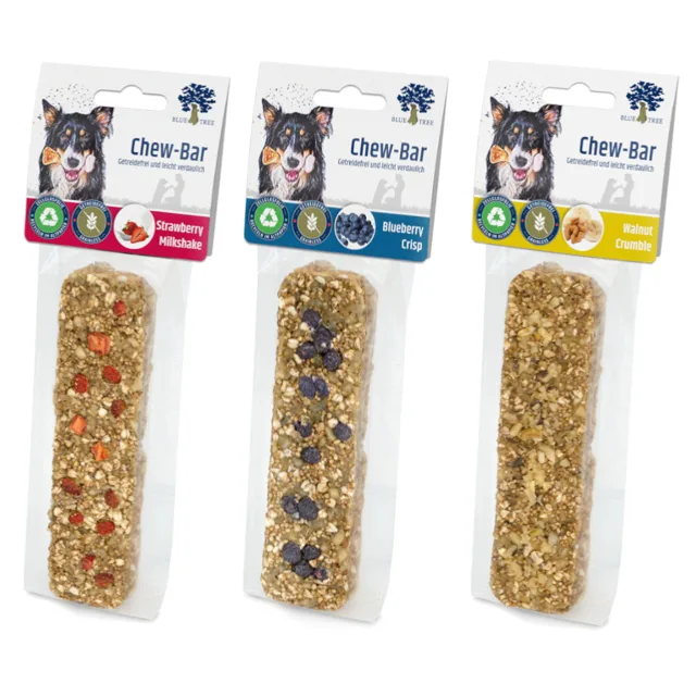 Blue Tree Chew-Bar - 3 kusy: Strawberry Milkshake, Walnut Crumble, Blueberry Crisp