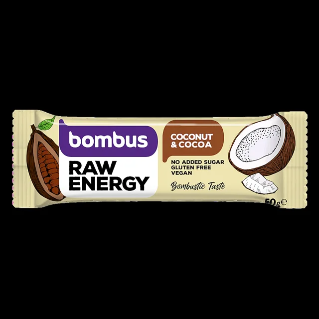 BOMBUS Raw energetická tyčinka kakao a kokos 50 g