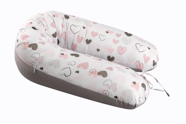 Bomimi ADOS kojící polštář 150x30, SRDÍČKA růžová/šedá