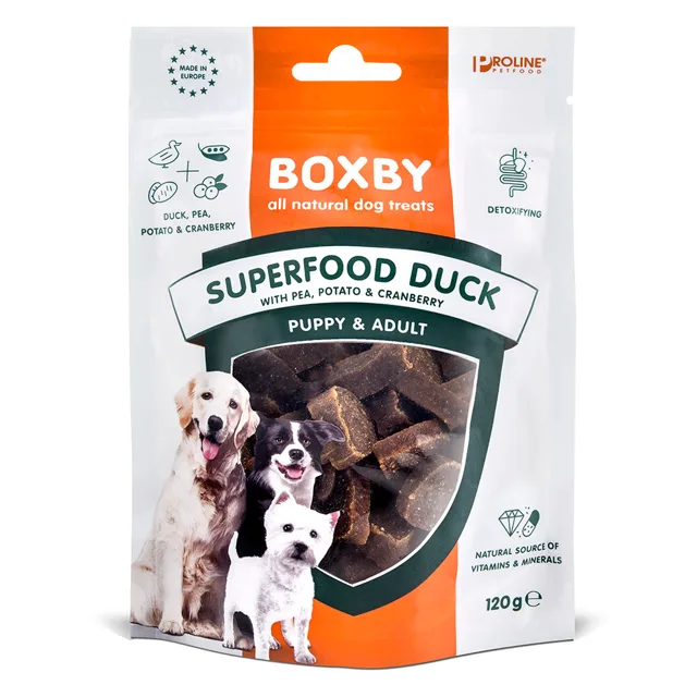 Boxby Superfood Snacks s kachnou, hráškem a brusinkami - 120 g