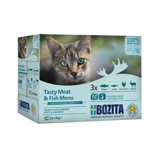 Bozita kousky v omáčce 12 kapsiček (12 x 85 g) - míchané balení maso (4 druhy)