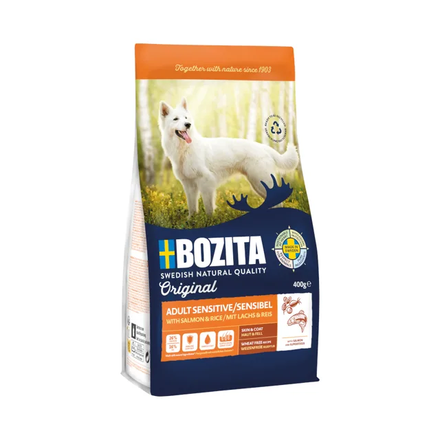 Bozita Original Adult pro citlivou kůži a srst s lososem a rýží – bez pšenice - výhodné balení: 2 x 12 kg