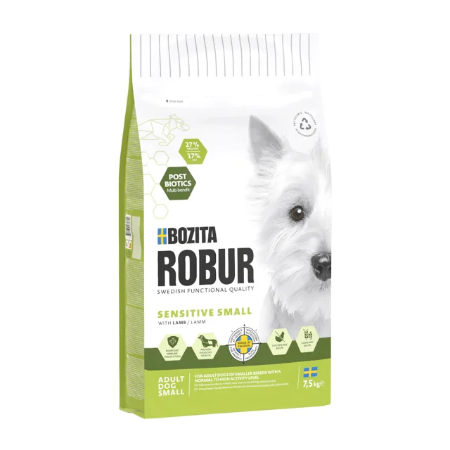 Bozita Robur Sensitive pro dospělé psy malých plemen, jehněčí - Výhodné balení: 2 x 7,5 kg