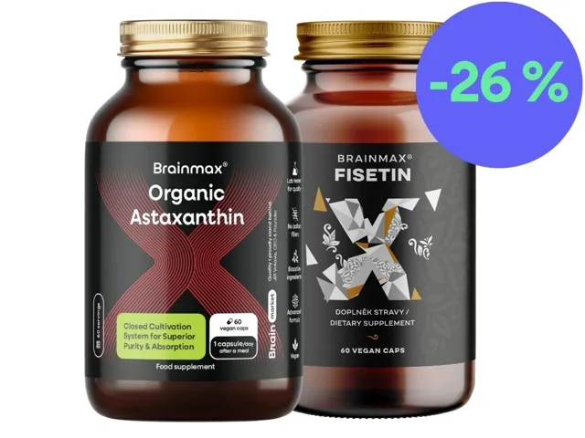 BrainMax Astaxanthin (Astaxantin) BIO, 8 mg, 60 rostlinných kapslí + BrainMax Fisetin 100 mg, 60 rostlinných kapslí