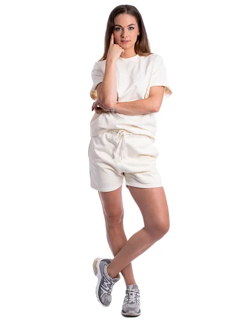 BrainMax bavlněné oversized triko & kraťasy set, krémová Velikost: L