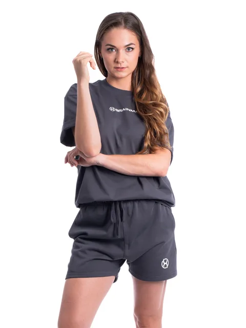 BrainMax bavlněné oversized triko & kraťasy set, tmavě šedá Velikost: L