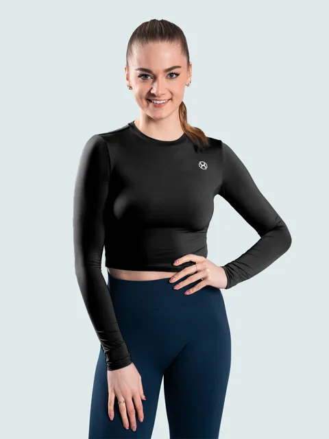 BrainMax dámský crop top s dlouhým rukávem, černý Velikost: L