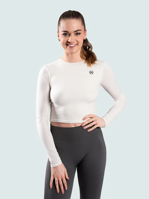 BrainMax dámský crop top s dlouhým rukávem, krémový Velikost: L