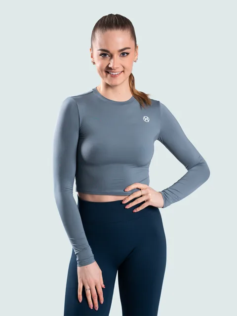BrainMax dámský crop top s dlouhým rukávem, šedý Velikost: M