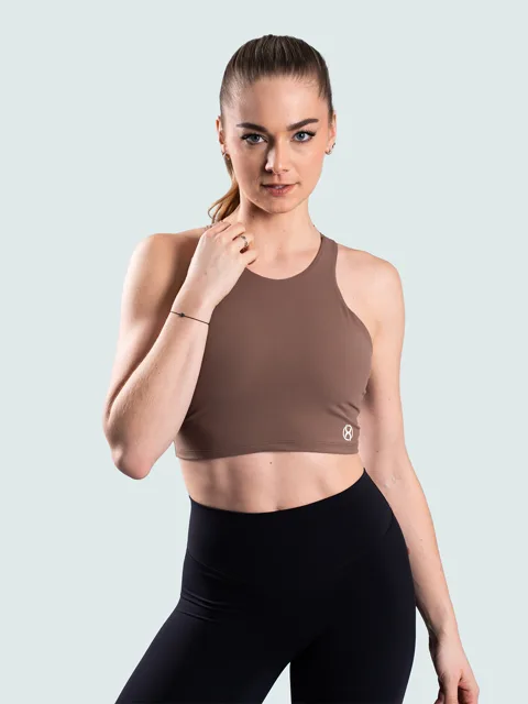 BrainMax dámský sportovní crop top, hnědý kávový Velikost: S