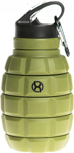 BrainMax Grenade bottle, skládací silikonová láhev na vodu, 580 ml Barva: Vojensky zelená