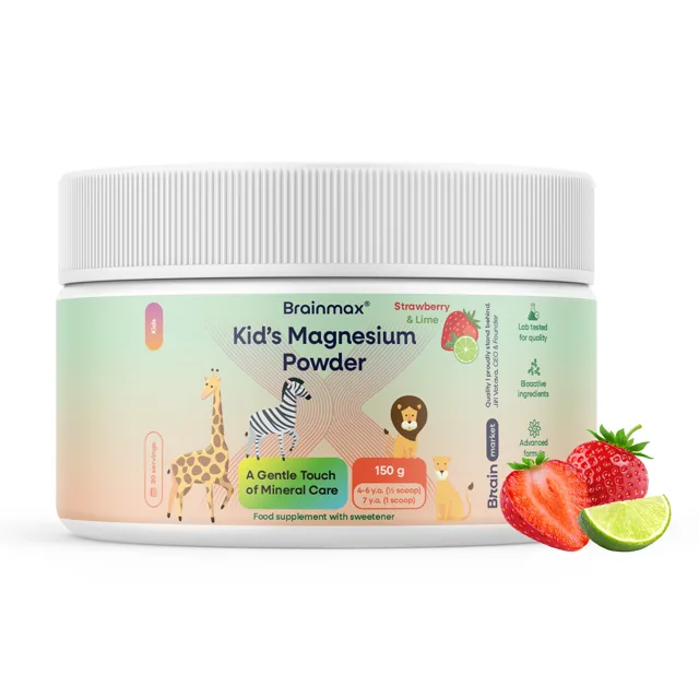 BrainMax® Kid’s Magnesium Powder, Strawberry & Lime, 150 g