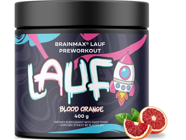BrainMax LAUF® Preworkout, s kofeinem, 400 g Příchuť: Červený pomeranč