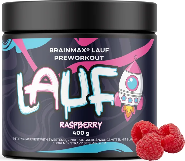 BrainMax LAUF® Preworkout, s kofeinem, 400 g Příchuť: Malina