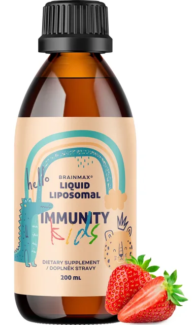 BrainMax Lipozomální Komplex Vitamínů pro děti, Podpora Imunity, jahoda, 200 ml