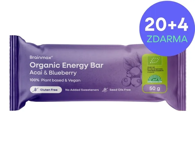 BrainMax® Organic Energy Bar, Acai & Blueberry, 24 x 50 g