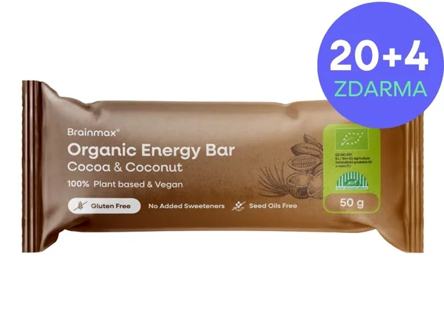 BrainMax® Organic Energy Bar, Cacao & Coconut, 24 x 50 g