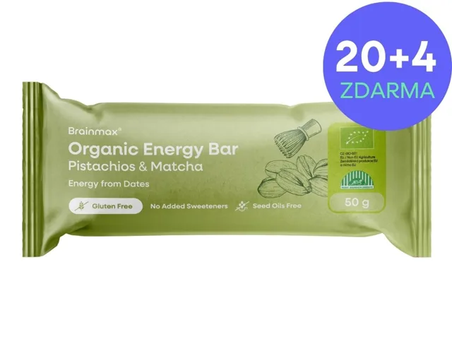 BrainMax® Organic Energy Bar, Pistachios & Matcha, 24 x 50 g