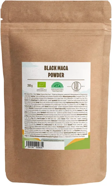 BrainMax Pure® Black Maca Powder, Maca černá BIO, prášek 200 g