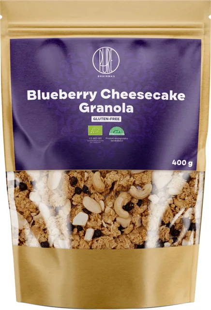 BrainMax Pure® Blueberry Cheesecake Granola, Borůvky a Bílá čokoláda, BIO, 400 g