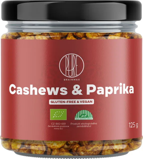 BrainMax Pure® Cashews & Paprika, Kešu & Červená paprika, BIO, 125 g