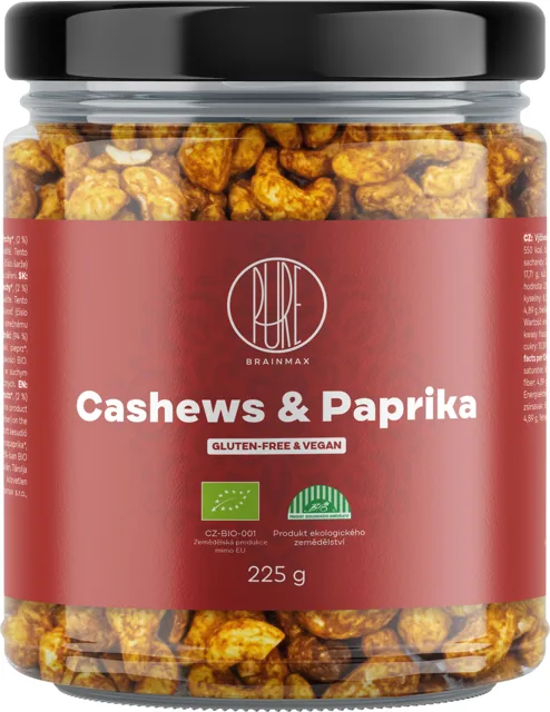 BrainMax Pure® Cashews & Paprika, Kešu & Červená paprika, BIO, 225 g