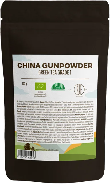 BrainMax Pure® China Gunpowder Grade 1, zelený čaj, BIO, 100 g