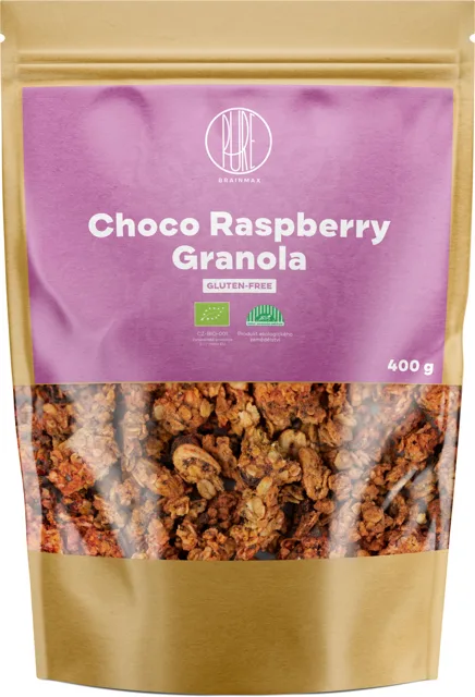 BrainMax Pure® Choco Raspberry Granola, granola s čokoládou a malinami, BIO, 400 g