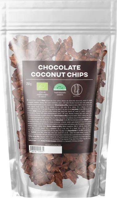 BrainMax Pure® Chocolate Coconut chips, Kokosové chipsy v čokoládě, BIO, 250 g