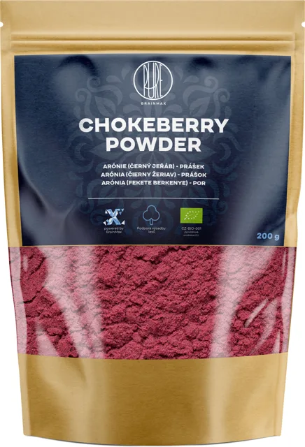 BrainMax Pure® Chokeberry Powder, Arónie, černý jeřáb prášek, BIO, 200 g