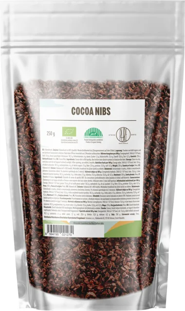 BrainMax Pure® Cocoa Nibs, Drcené Kakaové Boby, Nepražené, RAW, BIO, 250 g