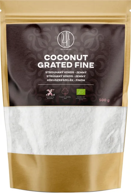 BrainMax Pure® Coconut Grated Fine, Kokos strouhaný, jemný, BIO, 500 g