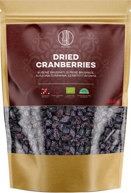 BrainMax Pure® Dried Cranberries, Brusinky, BIO, 250 g
