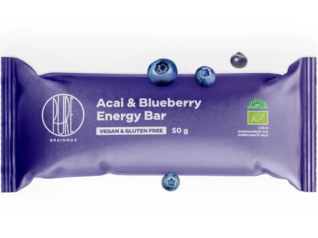 BrainMax Pure® Energy Bar, acai a borůvka, BIO, 50 g