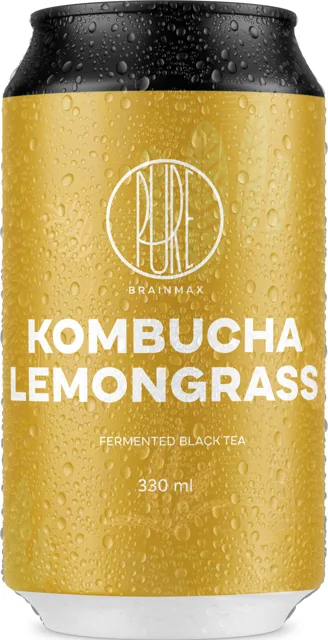 BrainMax Pure® Kombucha Lemongrass, Kombucha, citronová tráva, 330 ml
