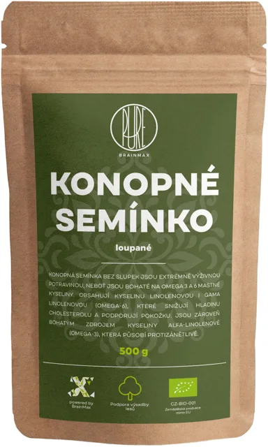 BrainMax Pure® Konopné semínko, loupané BIO, 500g